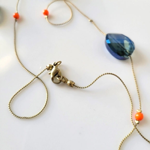 Extended Necklace / Glass Beads / Blue on Silvertone - Picture 6 of 6